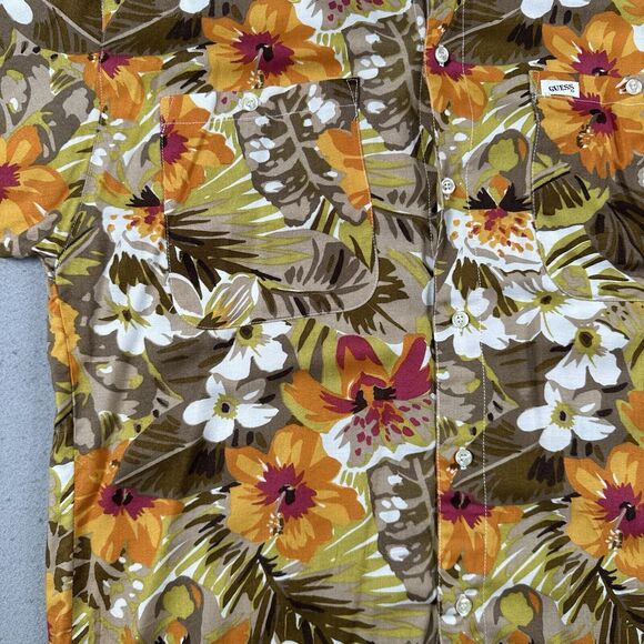 Vintage Guess Button Up Shirt Men’s Medium Floral Hawaiian Tropical Short Sleeve - Picture 5 of 16